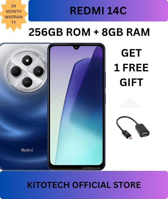 XIAOMI Redmi 14C 256GB Storage Upto 8GB Ram 50MP AI Dual Camera Immersive 6.88" UHD Display Upto 120Hz Refresh Rate Dual Sim 5160mAh (typ) Battery Elegant glass back cover Smart Phone with  a gift