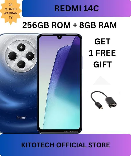 XIAOMI Redmi 14C 256GB Storage Upto 8GB Ram 50MP AI Dual Camera Immersive 6.88" UHD Display Upto 120Hz Refresh Rate Dual Sim 5160mAh (typ) Battery Elegant glass back cover Smart Phone with  a gift