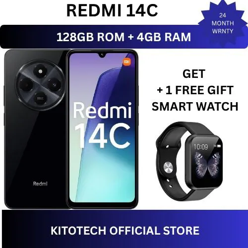 XIAOMI Redmi 14C 128GB Storage Upto 4GB Ram 50MP AI Dual Camera Immersive 6.88" UHD Display Upto 120Hz Refresh Rate Dual Sim 5160mAh (typ) Battery Elegant glass back cover Smart Phone with  free gifts