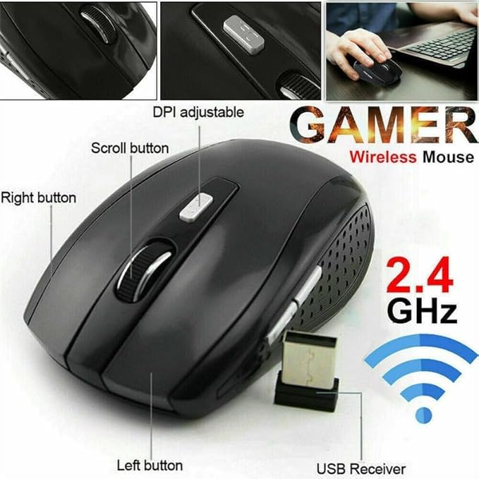 Wireless Mouse - Wireless Mouse for Laptop, 2.4GHz Wireless Mouse with USB Receiver, Ergonomic Mouse with 1600 DPI Optical Resolution, Compatible with Computer & Chromebook+free gifts