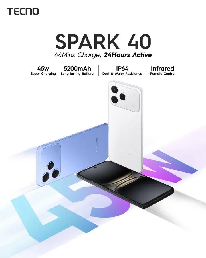 [NEW ARRIVAL] Tecno Spark 40 128GB + 8GB(4+4GB EXTENDED) 6.67'' Hole Screen Camera 50MP Main Camera 8MP Front Camera 45W Super Charging 5200mAh  Side Fingerprint Free call without signal smartphone.