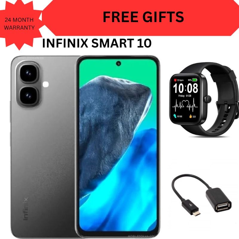 Infinix Smart 10 6.67"  64GB Storage + 6GB(3 +3GB RAM Extended) 5000 mAh Battery, 8MP+2MP Dual Rear & 8MP Front Camera, Android 15, Dual SIM, Side Fingerprint mobile phone smartphone + FREE GIFTS