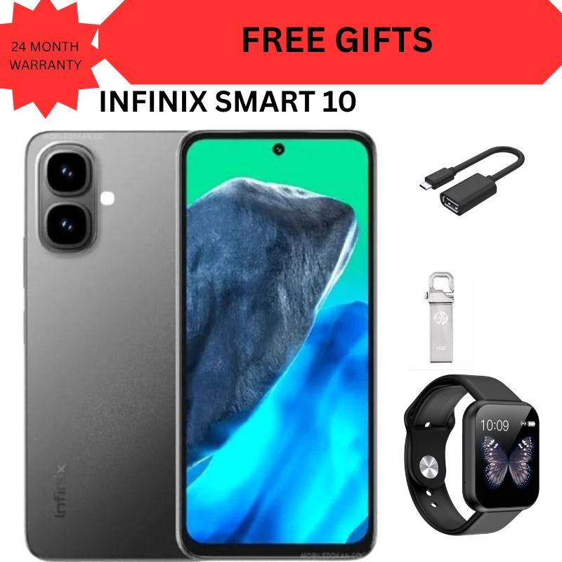 Infinix Smart 10 6.67"  64GB Storage + 6GB(3 +3GB RAM Extended) 5000 mAh Battery, 8MP+2MP Dual Rear & 8MP Front Camera, Android 15, Dual SIM, Side Fingerprint mobile phone smartphone + FREE GIFTS