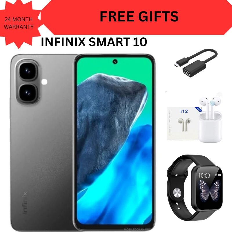 Infinix Smart 10 6.67"  64GB Storage + 6GB(3 +3GB RAM Extended) 5000 mAh Battery, 8MP+2MP Dual Rear & 8MP Front Camera, Android 15, Dual SIM, Side Fingerprint mobile phone smartphone + FREE GIFTS