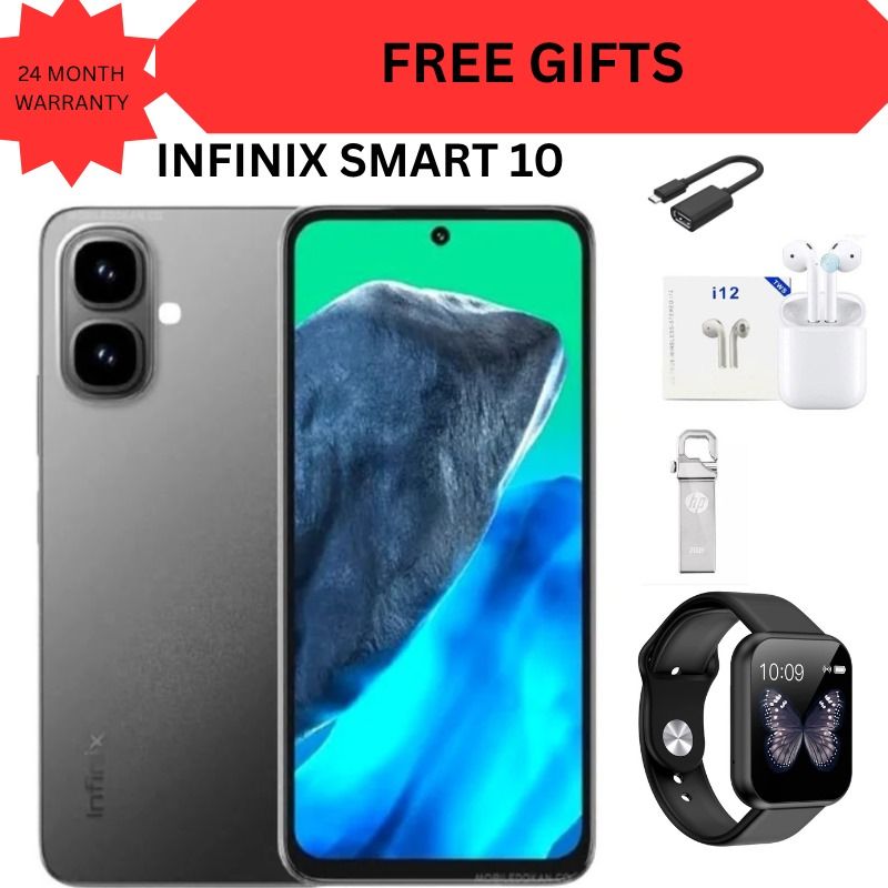 Infinix Smart 10 6.67"  64GB Storage + 6GB(3 +3GB RAM Extended) 5000 mAh Battery, 8MP+2MP Dual Rear & 8MP Front Camera, Android 15, Dual SIM, Side Fingerprint mobile phone smartphone + FREE GIFTS
