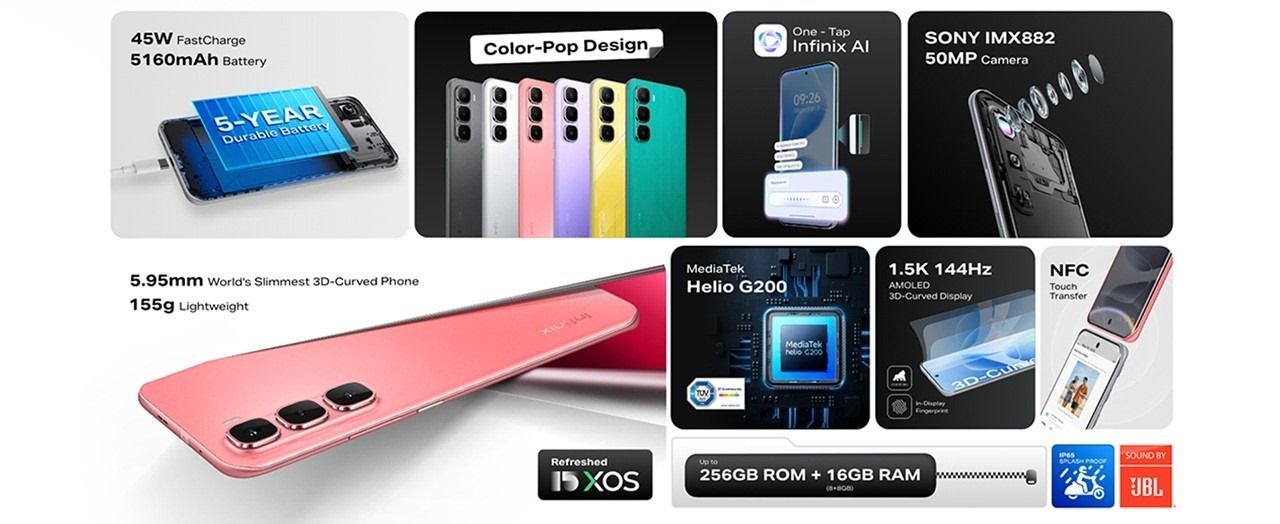 Infinix Hot 60 Pro Plus 128GB+8GB 6.78" 144Hz Curved AMOLED Display 50+13MP Camera 5160mAh Battery 45W Fast Charging Corning Gorilla Glass 7i IP65 Infinix Hot 60 Pro+ AI Smartphone