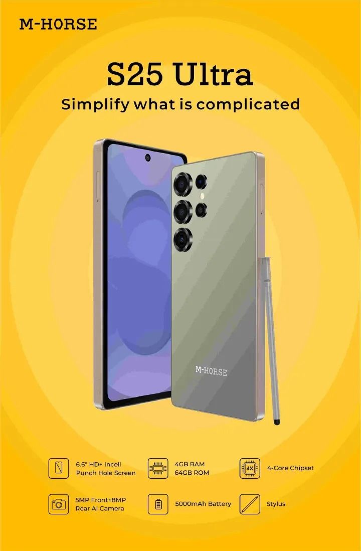 M-HORSE S25 Ultra 6.6'' HD + incell 4GB RAM + 64GB ROM 5MP Front camera +8MP Rear camera 5000mAh battery capacity with stylus pen side fingerprint UNLOCK Android 14 phone smartphone