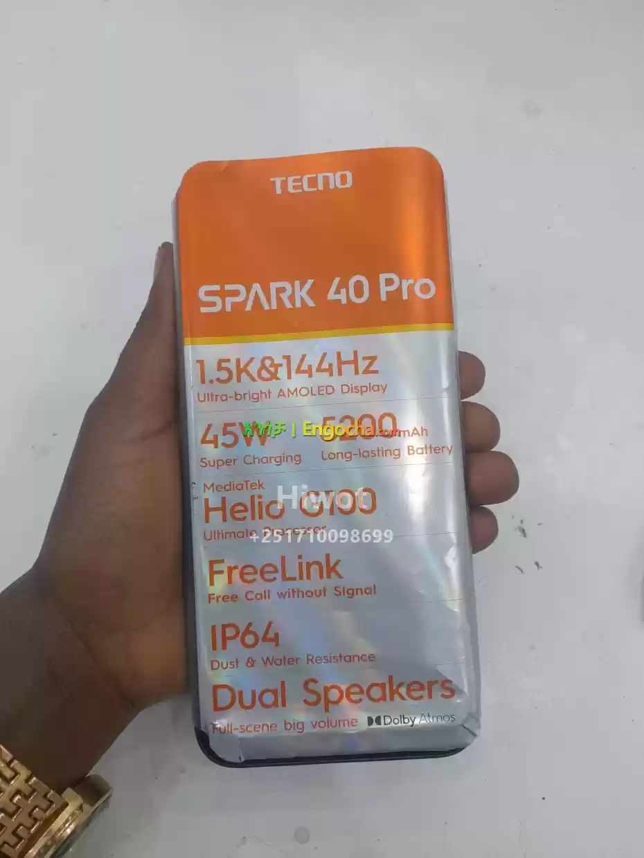 [NEW ARRRIVAL] Tecno Spark 40 Pro 6.78 inches 128GB ROM 8GB RAM 50 MP main camera + 13 MP selfie camera   5200 mAh 45W  Android 15 Mediatek Helio G100 Ultimate (6 nm) Octa-core Fingerprint smartphones