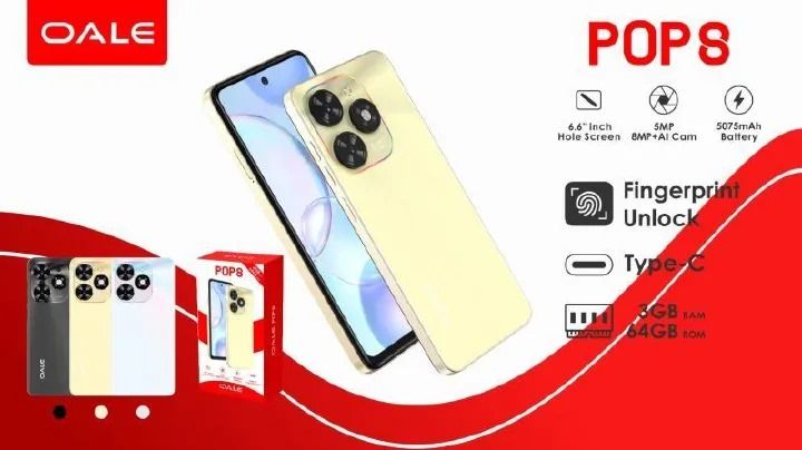 OALE POP 8, 6.6" screen display, 64GB ROM+ 3GB RAM+ , 5MP FRONT CAMERA +8MP CAMERA + AI CAM 4G (Dual SIM) 5075 mAh fingerprint unlock smart phone