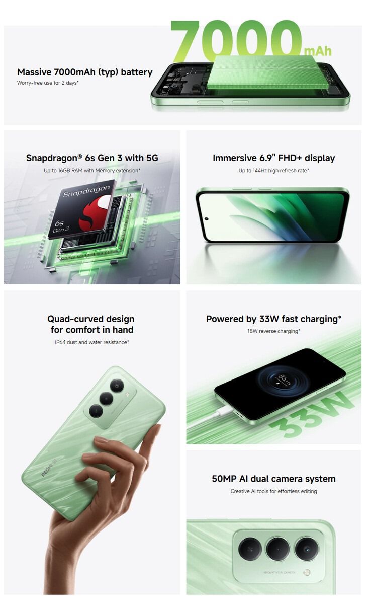 [NEW ARRIVAL] Xiaomi Redmi 15: 6.9 inches:  256GBROM + 8GB RAM: 7000 mAh battery: 50 MP+8 MP camera:  Fingerprint side-mounted: Android 15: Qualcomm SM6375 Snapdragon 6s Gen 3 (6 nm): IP64: smartphone