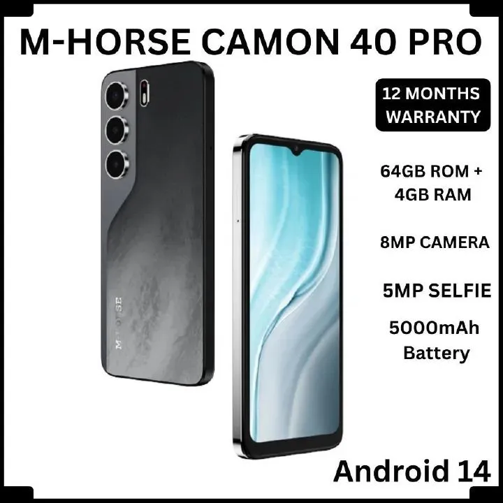 [New Arrivals] M-HORSE CAMON 40 PRO 64GB +4GB RAM 6.6" HD+ INCELL WATERPROOF SCREEN 60Hz REFRESH RATE 5MP Selfie 8MP REAR CAMERA 500mAh Battery Type-C Dual SIM 4G Side Fingerprint