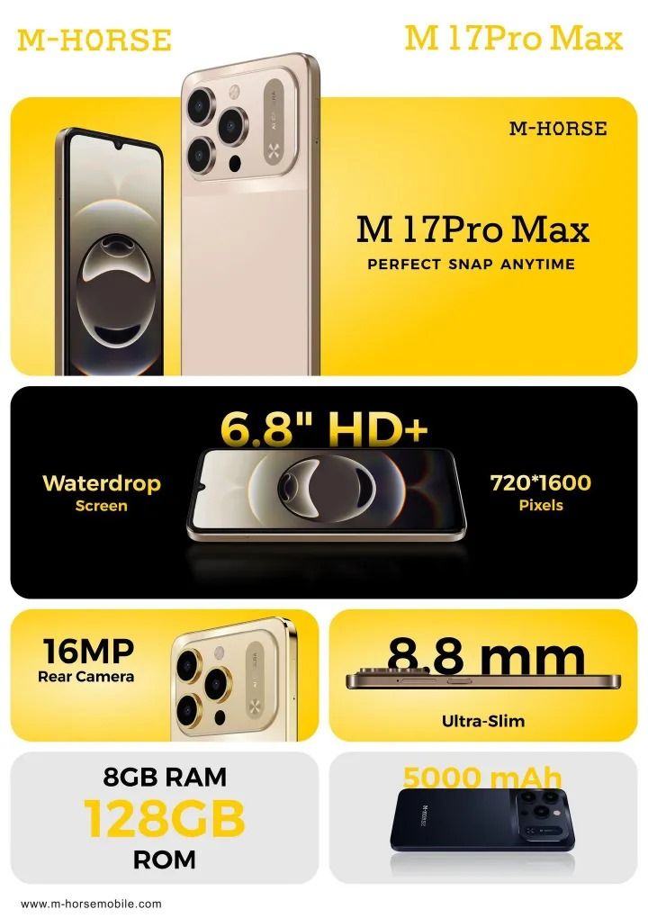 M-HORSE M17 Pro Max 6.8'' HD + incell 8GB (4GB 4GB EXTENDED) RAM + 128GB ROM 8MP Front camera +16MP Rear camera 5000mAh battery capacity side fingerprint UNLOCK Android 14 phone smartphone