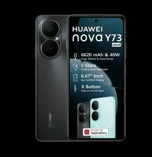 HUAWEI NOVA Y73, 8GB RAM + 256GB ROM, WATER AND DUST RESISTANT, TURBO CHARGING, 6.67 DISPLAY, 6620mAh BATTERY CAPACITY 50mp panorama hdr +8mp wide, SIDE FINGERPRINT