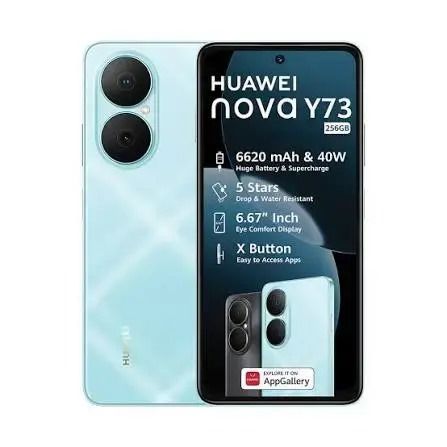 HUAWEI NOVA Y73, 8GB RAM + 256GB ROM, WATER AND DUST RESISTANT, TURBO CHARGING, 6.67 DISPLAY, 6620mAh BATTERY CAPACITY 50mp panorama hdr +8mp wide, SIDE FINGERPRINT