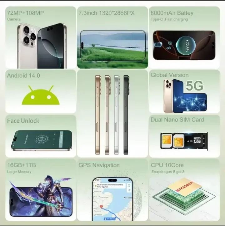 Calus 16 Pro Max Android 14 smartphone 128gb Rom + 8gb Ram 6.6 inches screen 5200mAh battery capacity OCTA-CORE Processor 26mp dual main camera+ 13mp selfie android smartphone + FREE GIFTS FOR