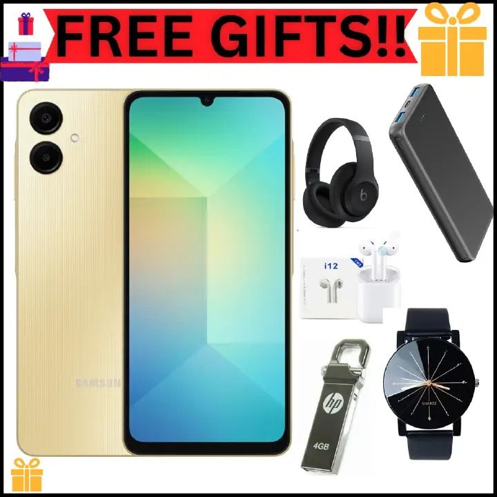Samsung Galaxy A06 64GB+4GB 50MP Camera 6.7" 90Hz MTK Helio G85 (12nm) 5000mAh 25W Type-C Charge Android 14 Side Fingerprint Unlock phone Smart Phone + FREE GIFTS FOR YOU.