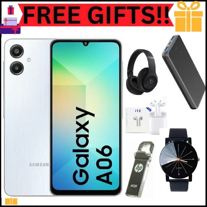 Samsung Galaxy A06 64GB+4GB 50MP Camera 6.7" 90Hz MTK Helio G85 (12nm) 5000mAh 25W Type-C Charge Android 14 Side Fingerprint Unlock phone Smart Phone + FREE GIFTS FOR YOU.