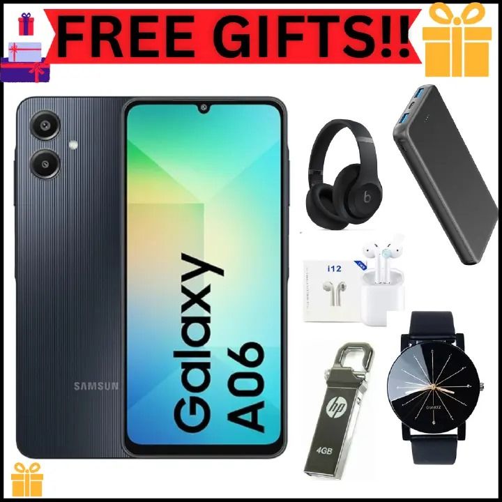 Samsung Galaxy A06 64GB+4GB 50MP Camera 6.7" 90Hz MTK Helio G85 (12nm) 5000mAh 25W Type-C Charge Android 14 Side Fingerprint Unlock phone Smart Phone + FREE GIFTS FOR YOU.