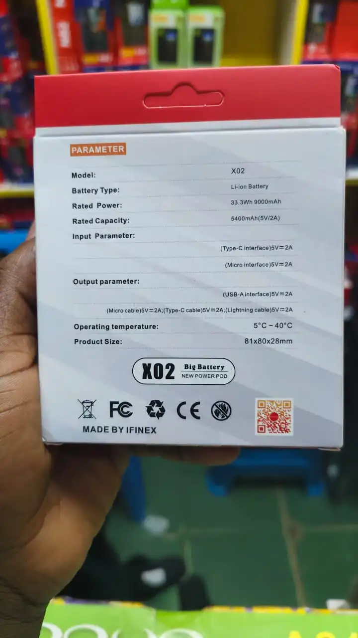 Ifinex X02 Ultra Slim Portable Power Bank 9000mAh RATED POWER ,RATED CAPACITY 5400mAh (5V/2A) WITH USB,MICROUSB ,TYPE C ,WITH TORCH,,POWERBANK