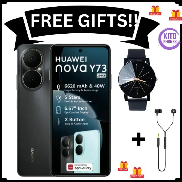 HUAWEI NOVA Y73, 8GB RAM +256GB ROM, WATER AND DUST RESISTANT,TURBO CHARGING, 6.67 DISPLAY, 6620mAh BATTERY CAPACITY 50mp +8mp wide SIDE FINGERPRINT ANDROID 12 SMARTPHONE + FREE GIFTS FOR YOU