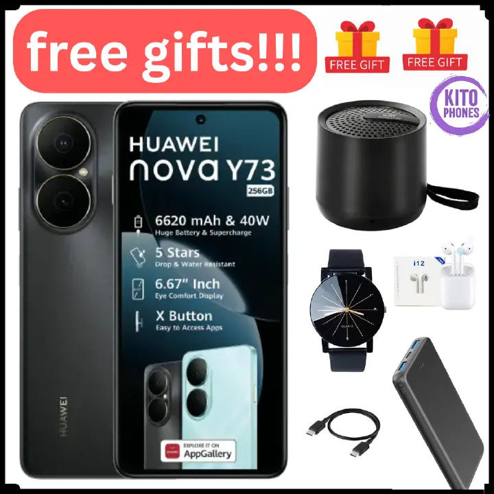 HUAWEI NOVA Y73, 8GB RAM +256GB ROM, WATER AND DUST RESISTANT,TURBO CHARGING, 6.67 DISPLAY, 6620mAh BATTERY CAPACITY 50mp +8mp wide SIDE FINGERPRINT ANDROID 12 SMARTPHONE + FREE GIFTS FOR YOU