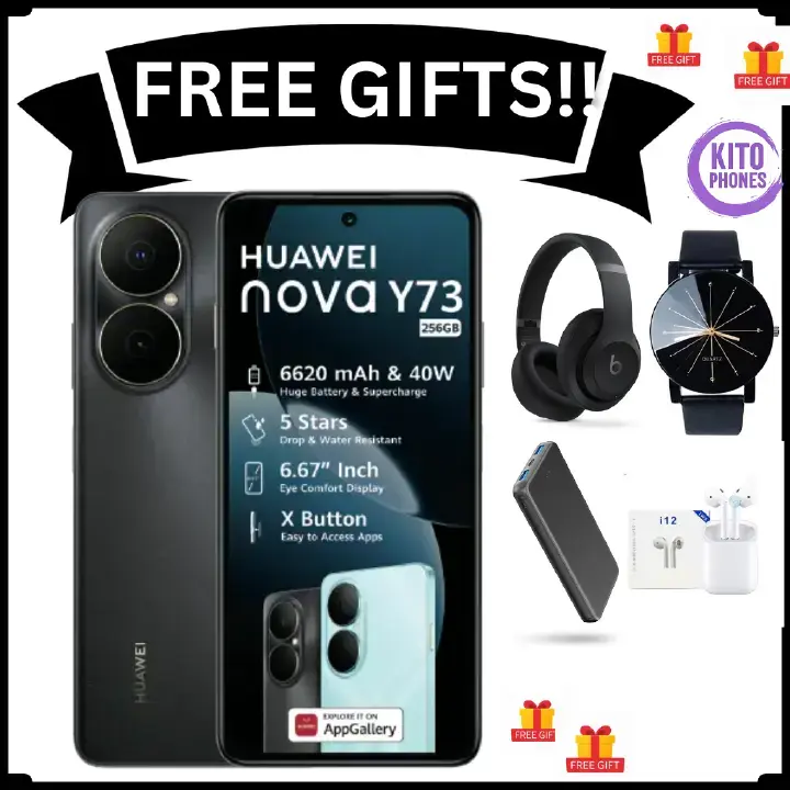 HUAWEI NOVA Y73, 8GB RAM +256GB ROM, WATER AND DUST RESISTANT,TURBO CHARGING, 6.67 DISPLAY, 6620mAh BATTERY CAPACITY 50mp +8mp wide SIDE FINGERPRINT ANDROID 12 SMARTPHONE + FREE GIFTS FOR YOU