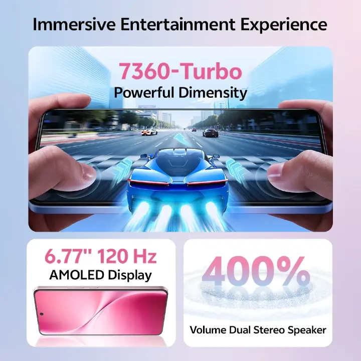 Vivo V60 Lite 5G 256GB ROM +12GB RAM 6.7" 120Hz AMOLED Display 50MP Camera 6500mAh Battery 90W Fast Charging Dual SIM IP 65 Water & Dust Resistance Android 15 On-Screen Fingerprint AI Smartphone