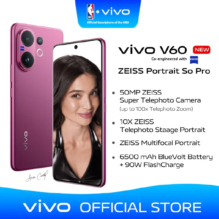 Vivo V60 512GB ROM +12GB RAM 6.7" 120Hz AMOLED Display 50MP Camera 6500mAh Battery 90W Fast Charging Dual SIM IP 65 Water & Dust Resistance Android 15 On-Screen Fingerprint AI Smartphone