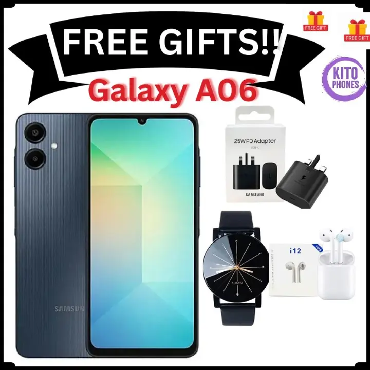 Samsung Galaxy A06 128GB+4GB 50MP Camera 6.7" 90Hz MTK Helio G85 (12nm) 5000mAh 25W Type-C Charge Android 14 Side Fingerprint Unlock phone Smart Phone+ FREE GIFTS( ADAPTER , EARPODS.