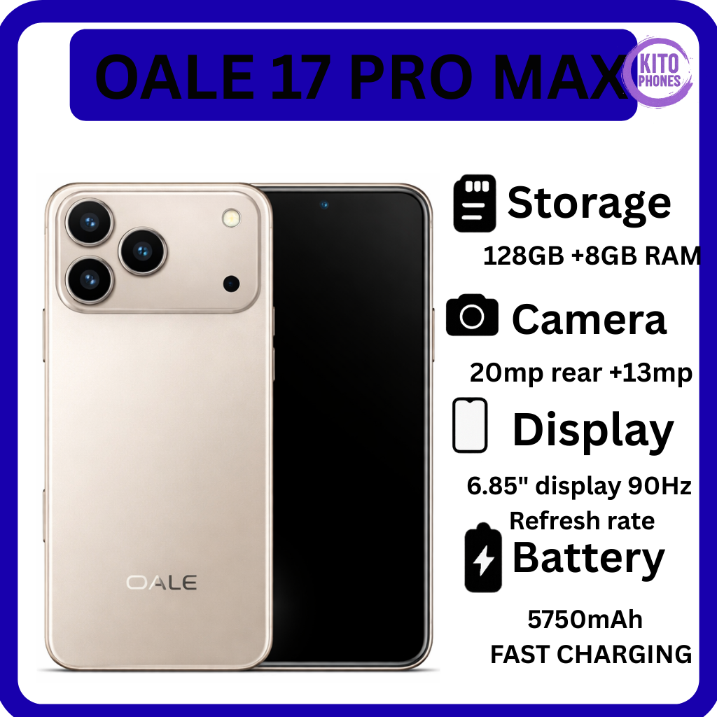 Oale 17 Pro Max 4G - 6.85" 128GB ROM 8GB(4+4GB) RAM 20MP REAR CAMERA + 13MP SELFIE 5750mAh BATTERY CAPACITY 4G-Network DUAL SIM ANDROID SMARTPHONE+ FREE GIFTS (EARPODS+WATCH+OTG CABLE)
Oale 17 Pro Max