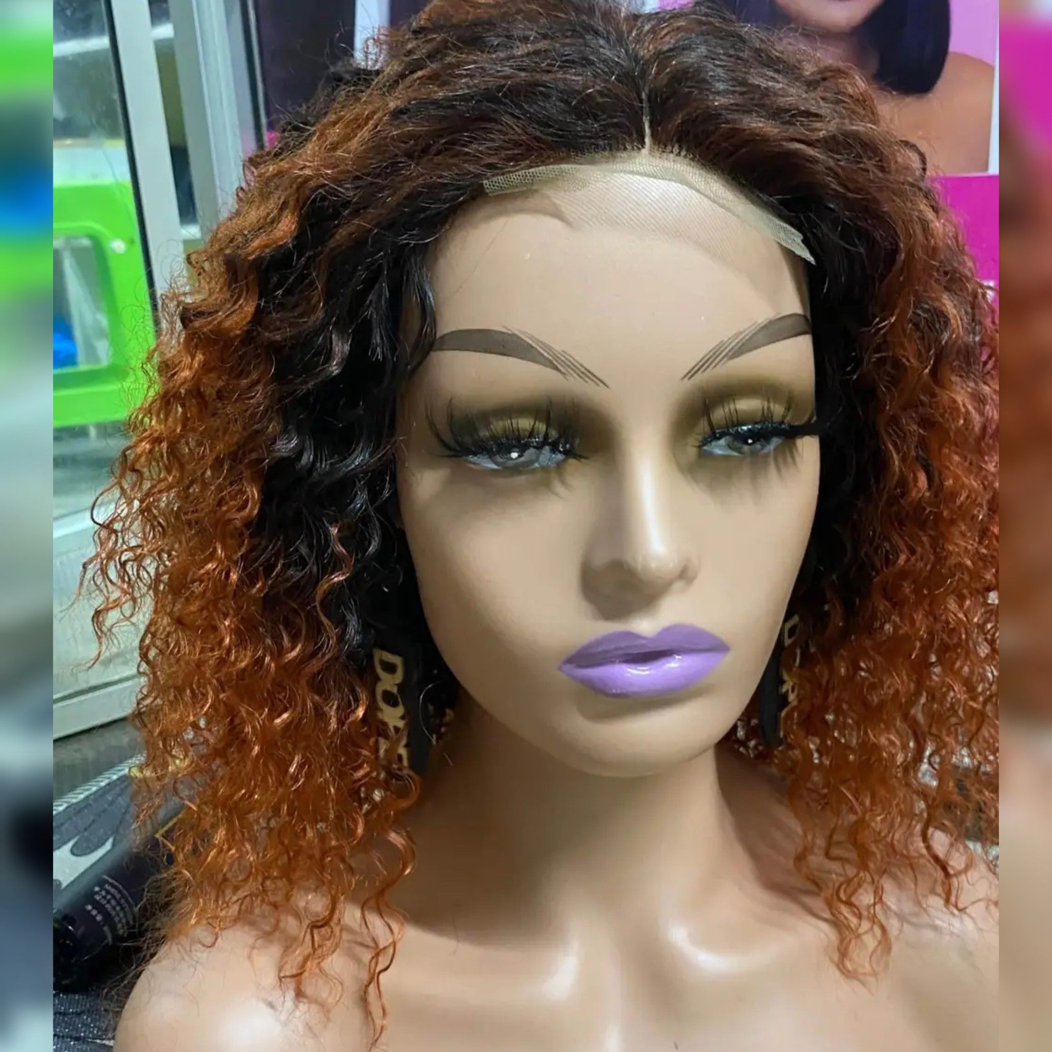 Curly Semi human hair wig