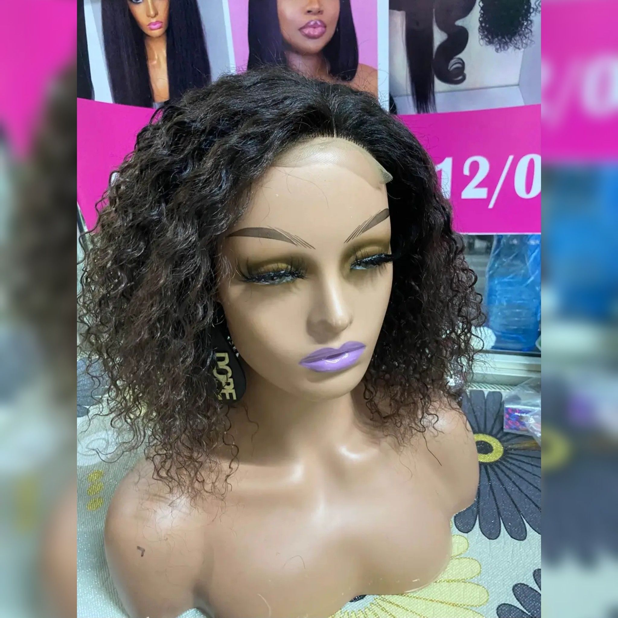 Curly Semi human hair wig