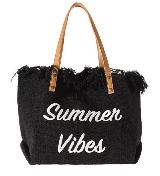 New Arrival Women's Tassel Tote Bag – Woven Canvas Embroidered Alphabet Design, Medium Large Capacity Shoulder Bag, Perfect for Summer Vibes, Beach, and Everyday Use
