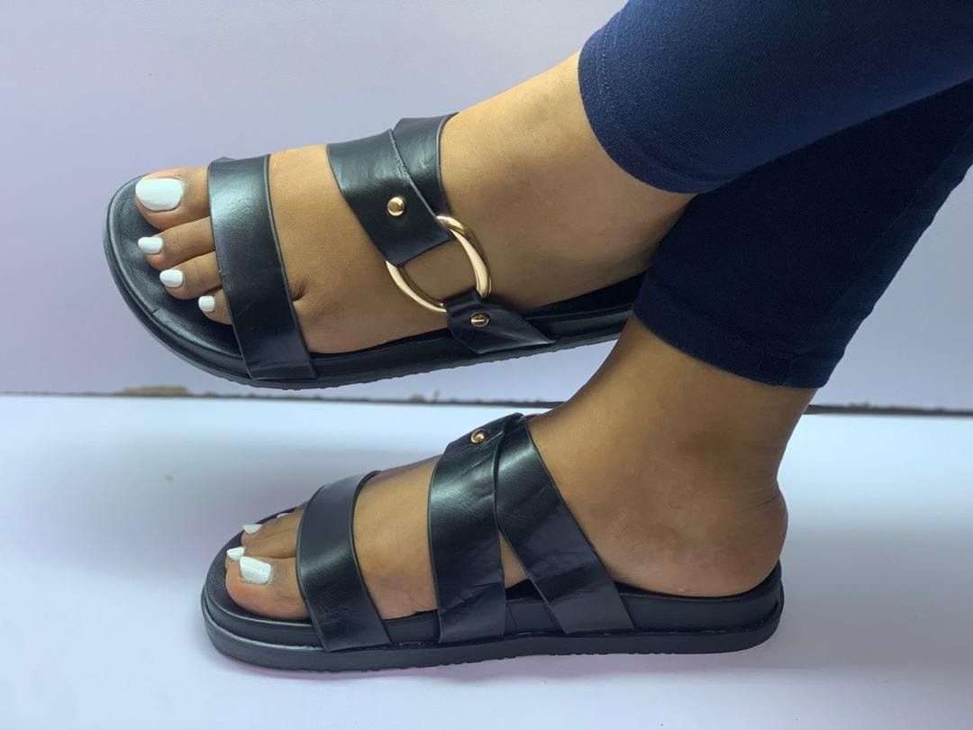 ZARA-Inspired Women's Double Strap Slip-On Sandals with Gold Buckle – Available in Brown, White & Black