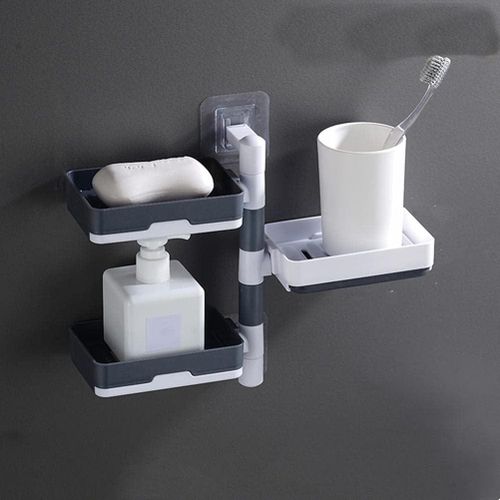 3 Layer Rotating Drain Soap Holder Bathroom Rack Wall Soap Box Holder Drilling-Free Soap Holder Wall Mounted Soap Organizer Soap Case