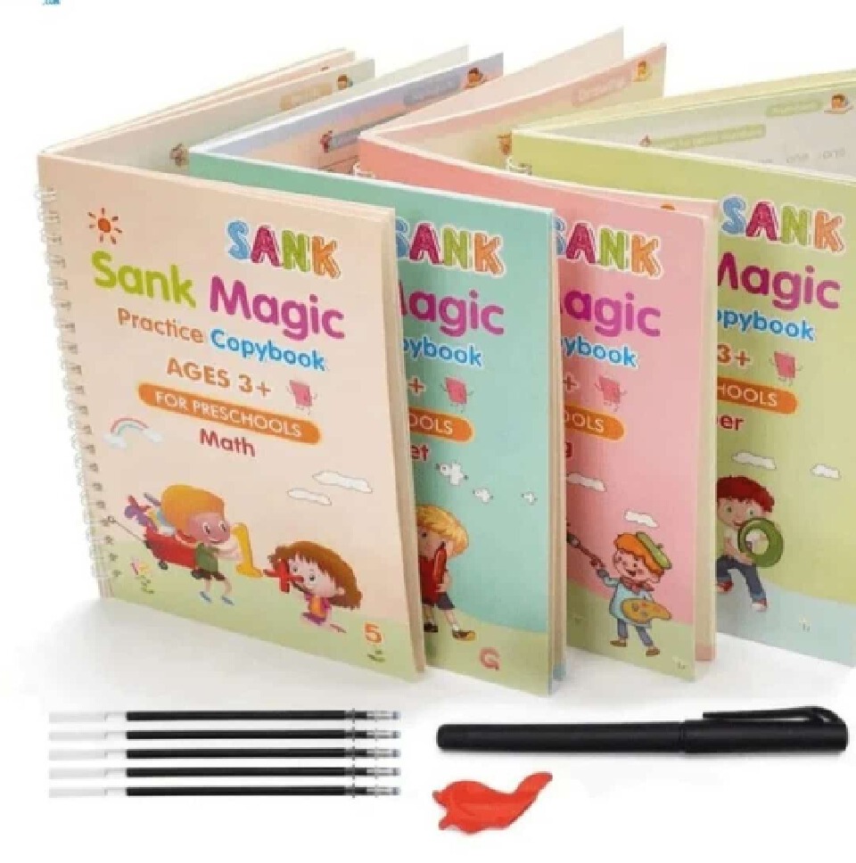 4pcs Sank Magic practice copybook for kids - Comes with pen and pen refills.