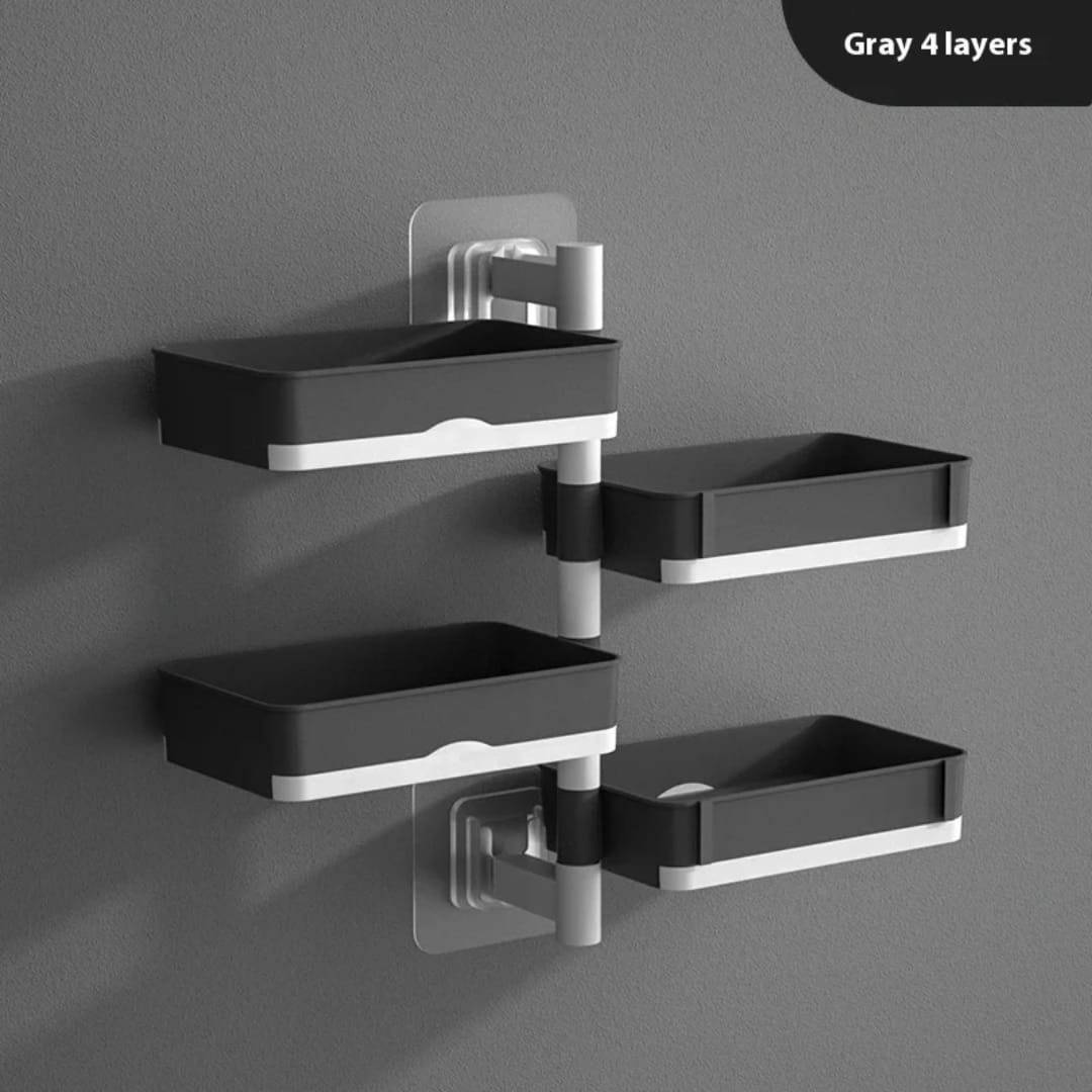 4 layer Rotating Drain Soap Holder Bathroom Rack Wall Soap Box Holder Drilling-Free Soap Holder Wall Mounted Soap Organizer Soap Case
