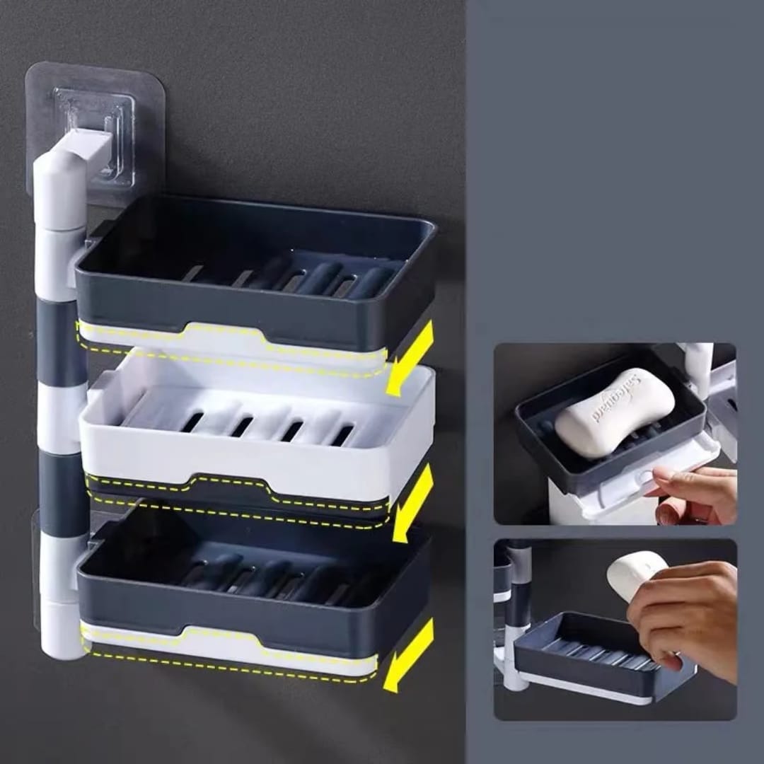 4 layer Rotating Drain Soap Holder Bathroom Rack Wall Soap Box Holder Drilling-Free Soap Holder Wall Mounted Soap Organizer Soap Case