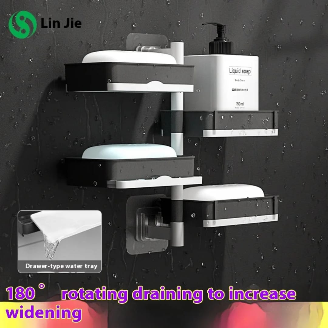 4 layer Rotating Drain Soap Holder Bathroom Rack Wall Soap Box Holder Drilling-Free Soap Holder Wall Mounted Soap Organizer Soap Case