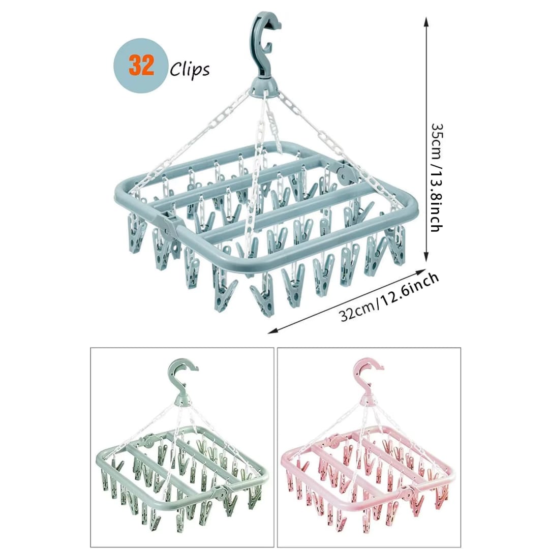 32 Pegs Clips Folding Clothes Dryer Hanger Underwear/Socks Drying Hanger Rack