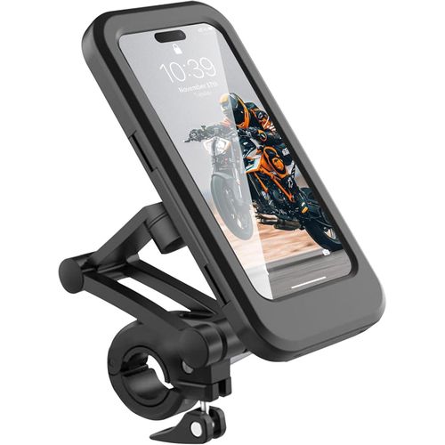 Anti-Theft Waterproof Motorcycle Phone Holder Bike Phone Mount 1" Ball Handlebar Stem Mobile Holder with Double Socket Arms 720° Rotation Base