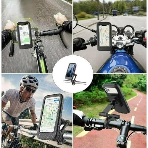 Anti-Theft Waterproof Motorcycle Phone Holder Bike Phone Mount 1" Ball Handlebar Stem Mobile Holder with Double Socket Arms 720° Rotation Base
