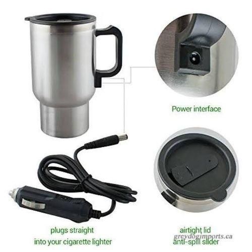 Electric Car Kettle - Car Kettle Water Boiler 12V Car Heating Travel Cup Stainless Steel Car Heated Travel Mug Car Coffee Cup Warmer with DC 12V Charger