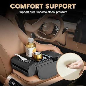 Arm Rest Cover for Car, Microfiber Leather Car Center Console Cover with 2 Storage Bags, 2 Cup Holders and a Tissue Box, Universal Car Console Covers Accessories