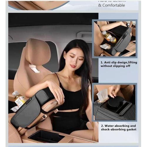 Arm Rest Cover for Car, Microfiber Leather Car Center Console Cover with 2 Storage Bags, 2 Cup Holders and a Tissue Box, Universal Car Console Covers Accessories