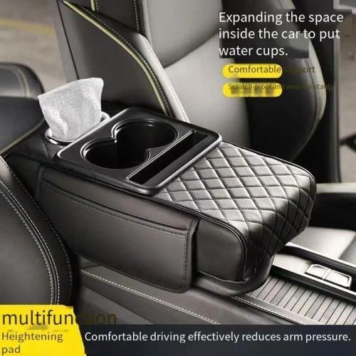 Arm Rest Cover for Car, Microfiber Leather Car Center Console Cover with 2 Storage Bags, 2 Cup Holders and a Tissue Box, Universal Car Console Covers Accessories