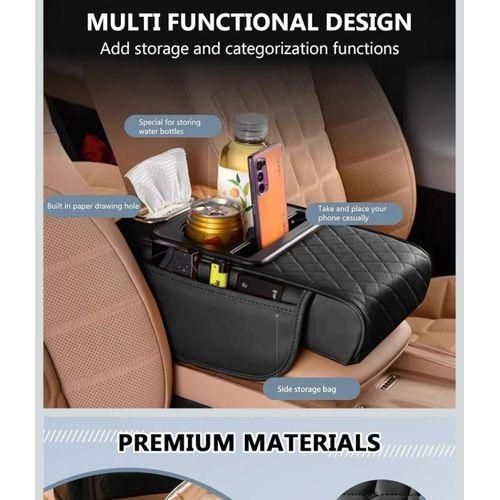 Arm Rest Cover for Car, Microfiber Leather Car Center Console Cover with 2 Storage Bags, 2 Cup Holders and a Tissue Box, Universal Car Console Covers Accessories