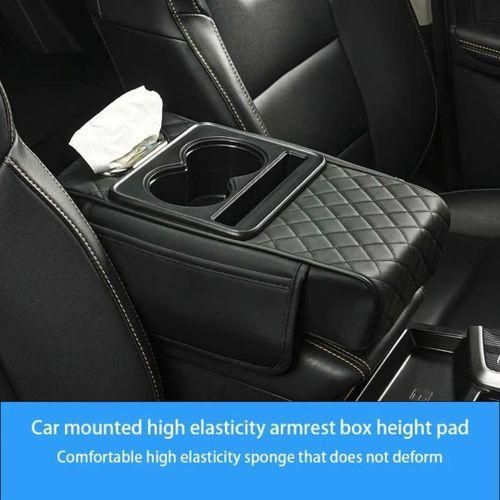 Arm Rest Cover for Car, Microfiber Leather Car Center Console Cover with 2 Storage Bags, 2 Cup Holders and a Tissue Box, Universal Car Console Covers Accessories