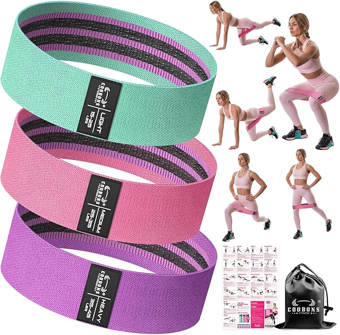 3pcs set Fabric Resistance Bands for Working Out - Exercise Bands for Women and Men, Booty Bands for Legs and Glute, Yoga, Pilates, Rehab, Fitness and Home Workout
