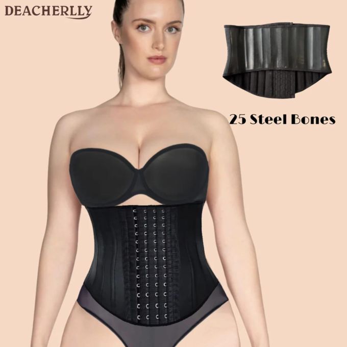 29 Steel Bones - Short Torso Latex Waist Trainer –Adjustable Hooks, Cotton Inner